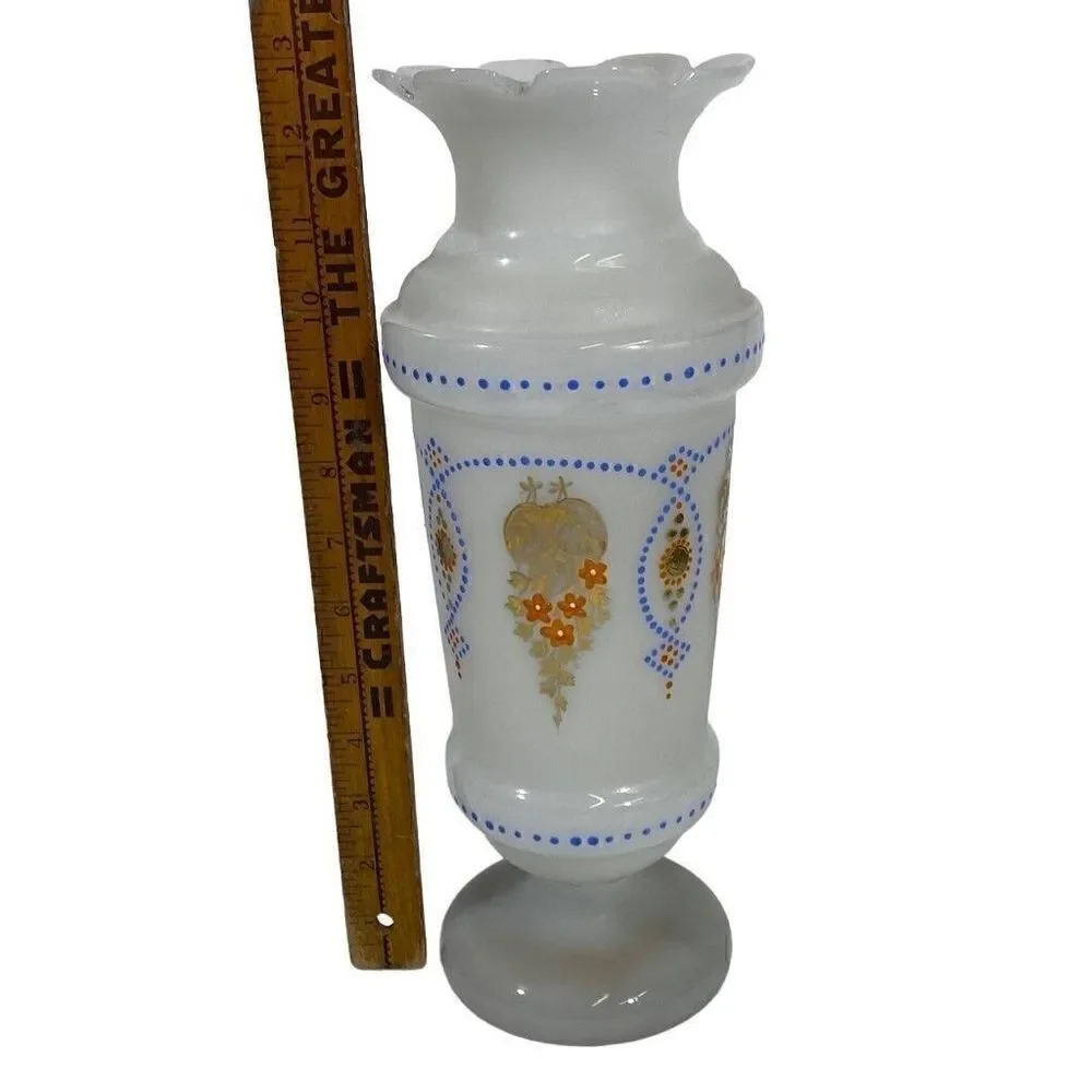 ‎VICTORIAN ANTIQUE BRISTOL GLASS BLUE FLORAL MORIAGE LG 13” VASE 1880-